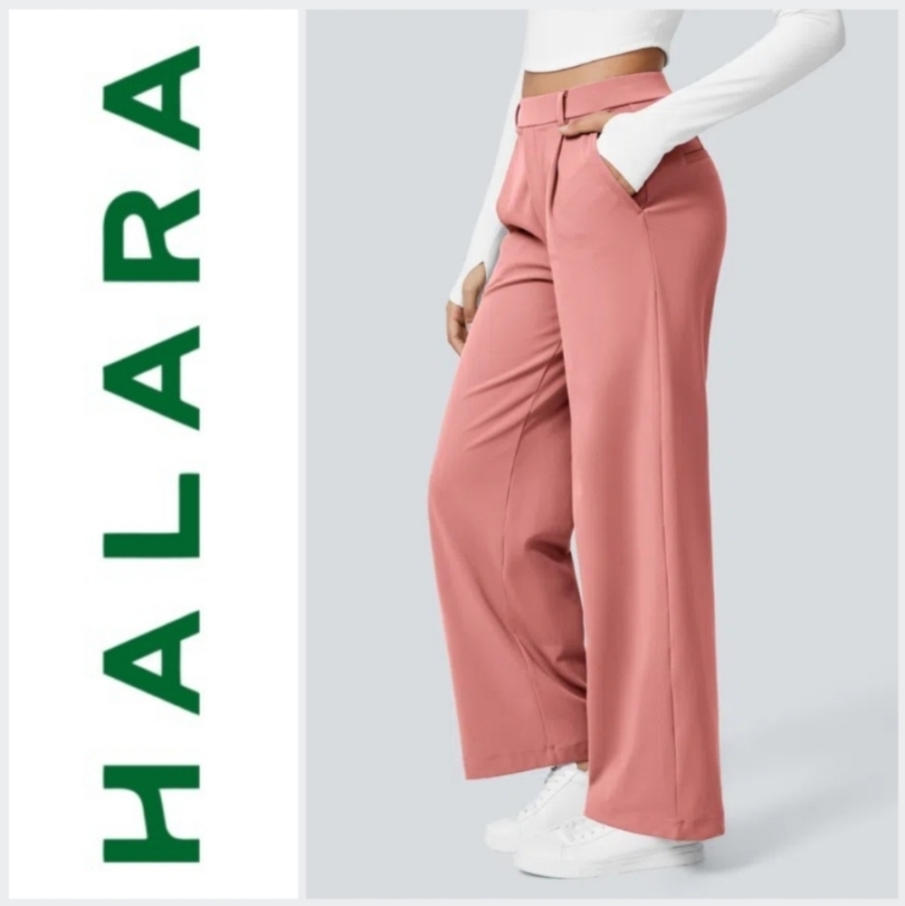 Nwt! Halara High Waisted Side Pocket Straight Leg Work Pants, Candy Pink